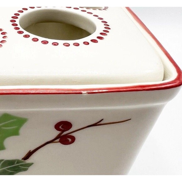 Andrea by Sadek Williamsburg Christmas Holly Flower Frog Vase Pot Square *READ - Picture 4 of 9
